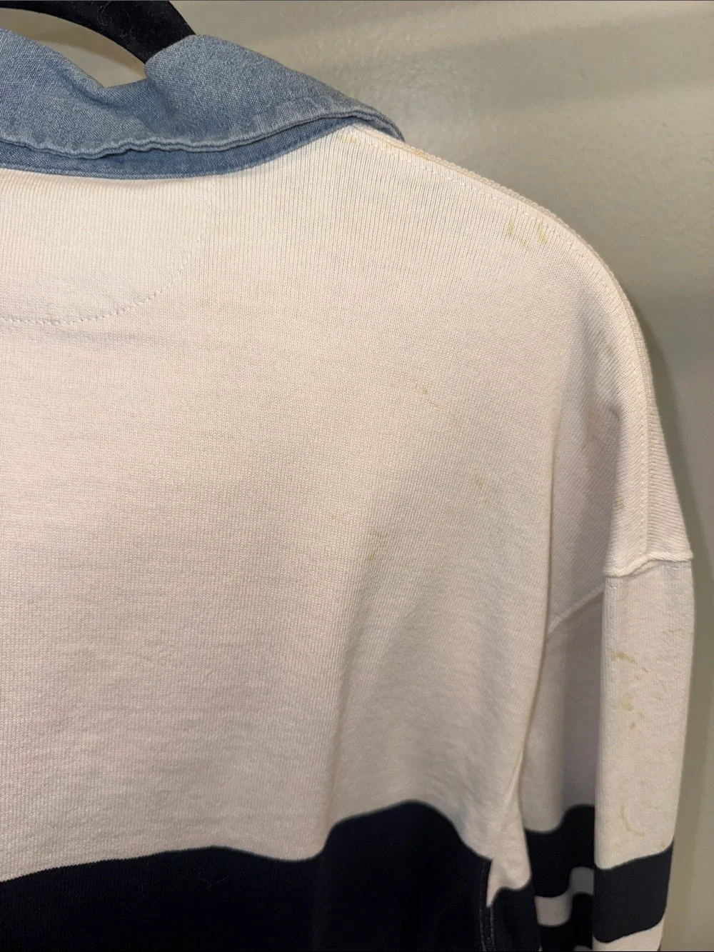 Vintage J. Crew Long-Sleeve Rugby Shirt Navy Stripe and Chambray Collar